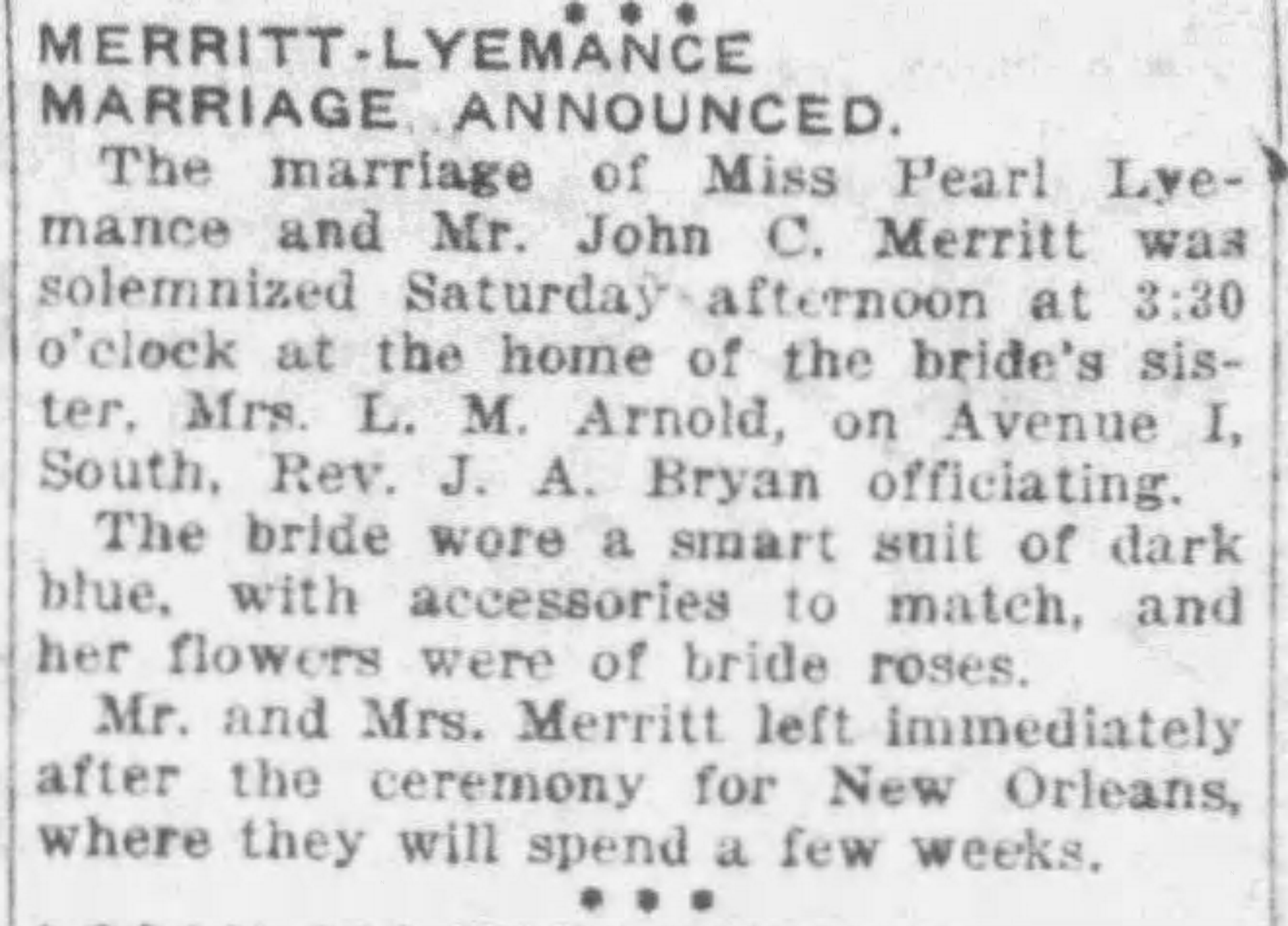 Pearl Lyemance-John C. Merritt